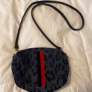 Clare V midi sac suede Pueblo cat print suede with red stripe